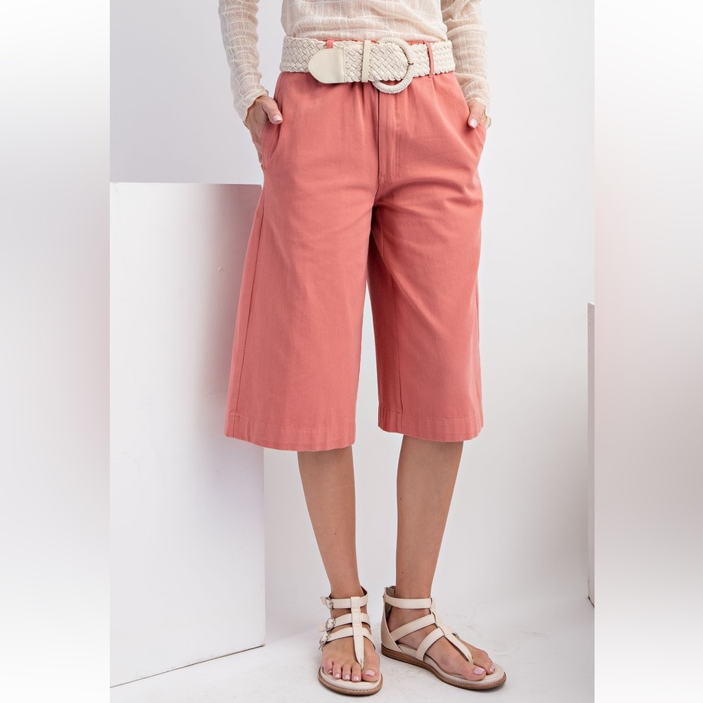 New in! So Cute Washed Cotton Twill Capri Pants Elastic Waist Relaxed Fit